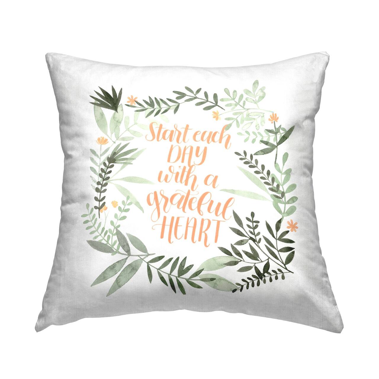 Stupell Industries Grateful Heart Uplifting Soft Green Florals Throw Pillow, 18" x 18"